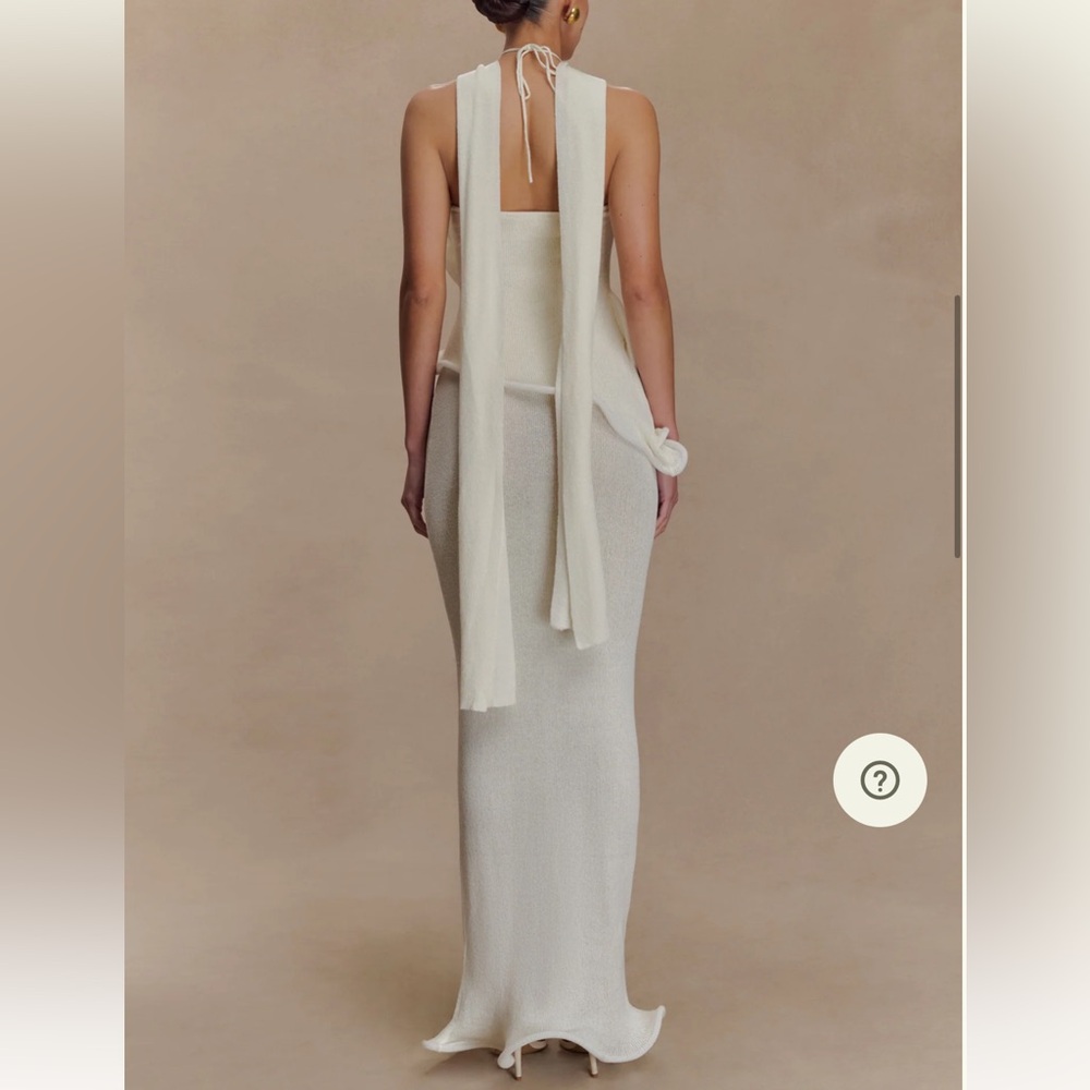Meshki Cream Backless Ruffle Halter Gown with Bow Neck - Picture 3 of 6